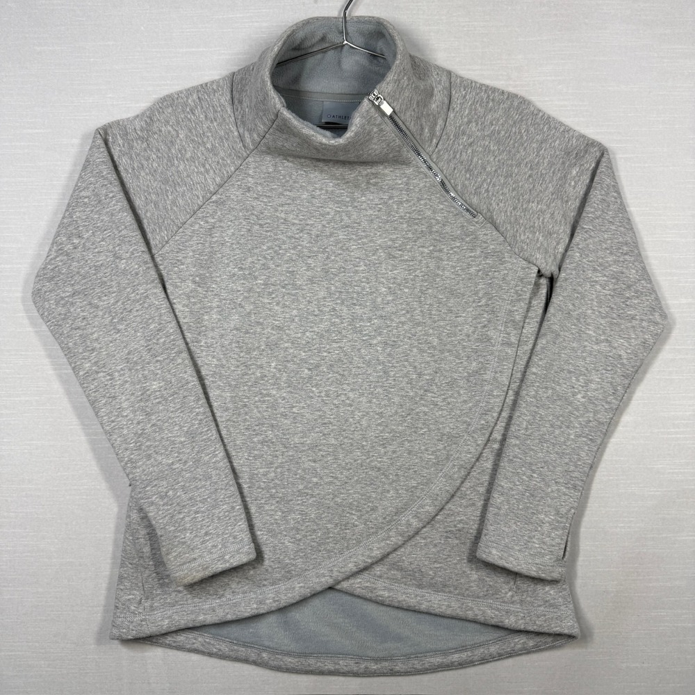 Athleta Cozy Karma Asymmetrical Pullover Sweater S Gray Heathered Thumbhole READ